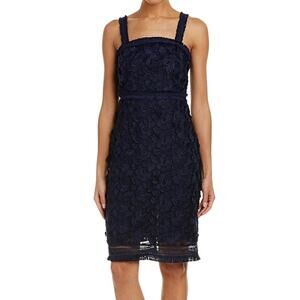 Trina Turk Energetic Floral Embroidered Sleeveless Fringe Dress in Indigo 12